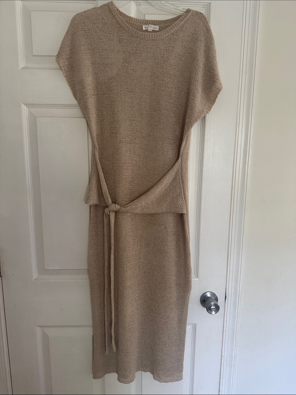 BY THE RIVER- Knit Tie-Waist Midi Dress in Beige
